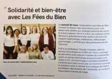 Article de presse paru dans Les Reflets de la Choisille en août, présentant la journée du 29 mars organisée par Les Fées du Bien pour les patients atteints de cancer et leurs aidants.